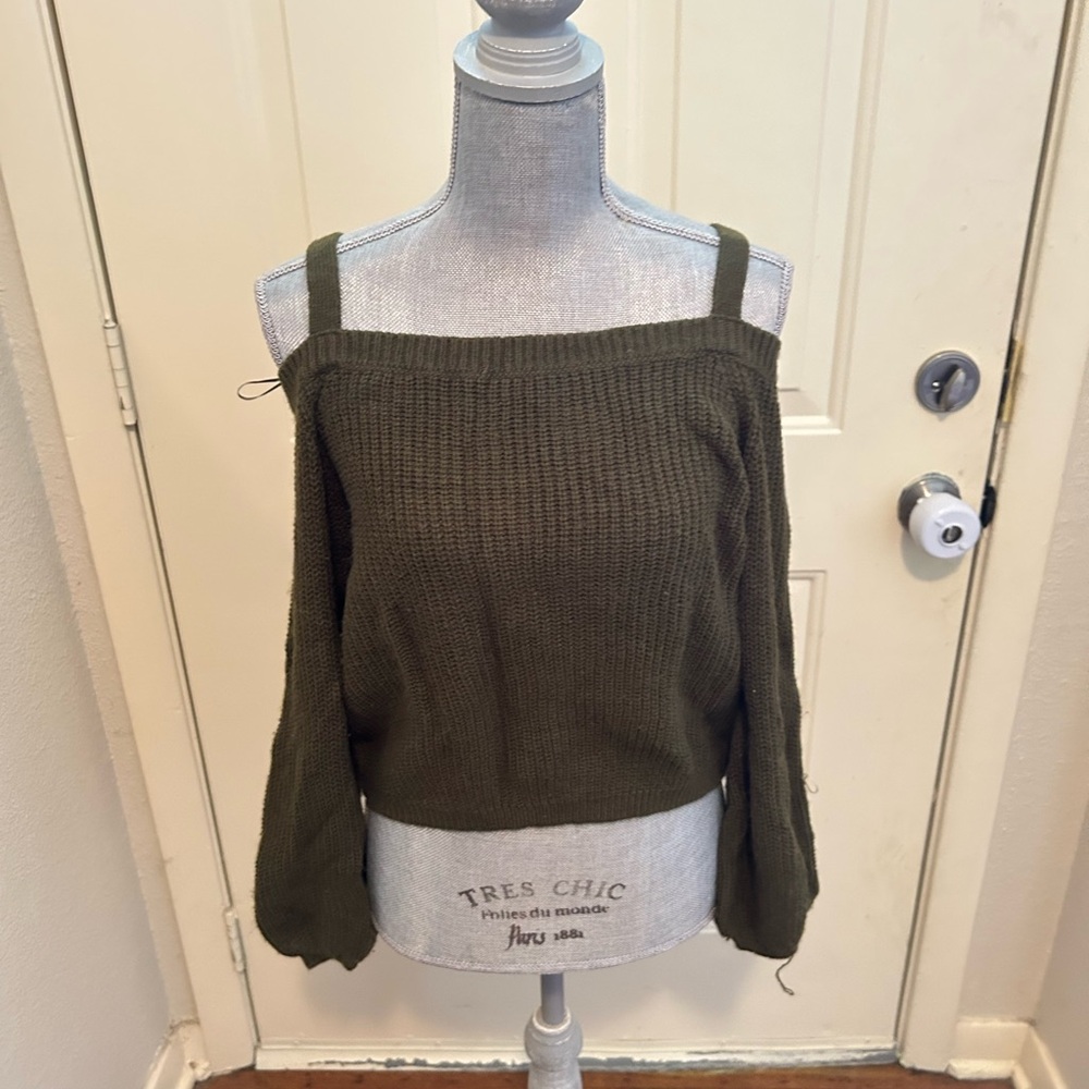 Aster Olive Green Cold shoulder Women's Sweater Large